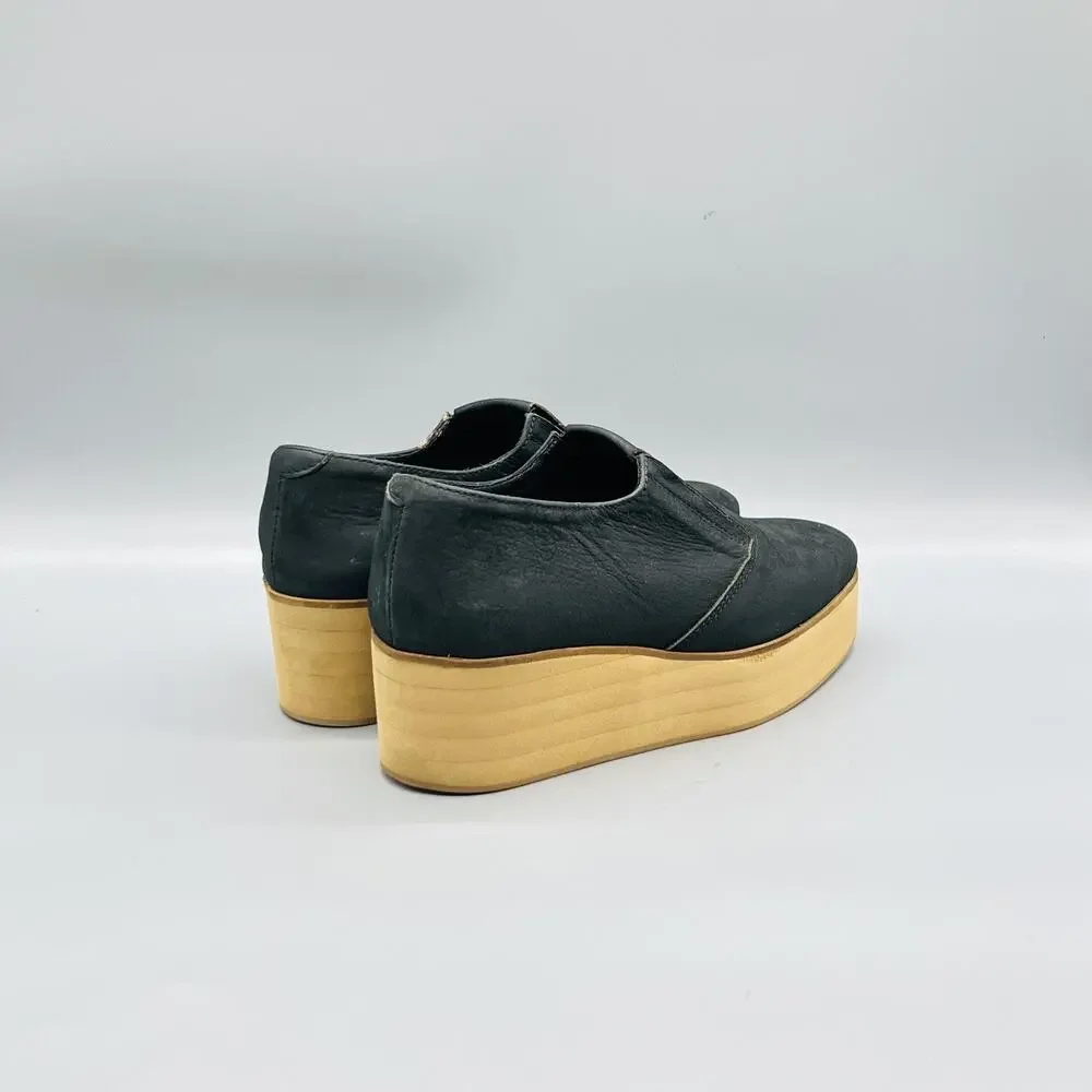 Surface To Air Shoes Womens 7.5 Black Leather Platform Wedge Creeper Flatbush